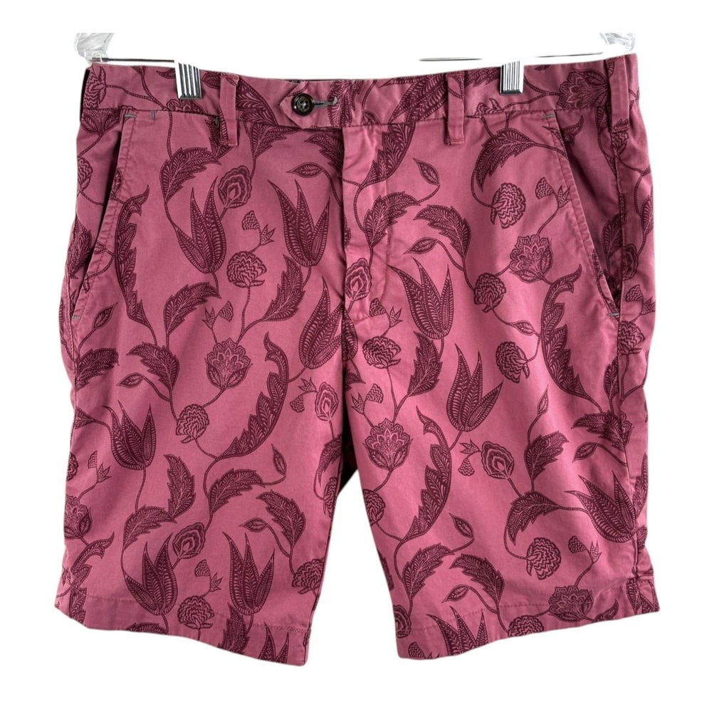Ted Baker Maroon Floral Shorts Mens 33R Coastal Resort Luxe  Chino Old Money Y2K